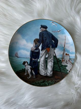 Norman Rockwell Plate Looking Out To Sea 22 - Karat Gold Banded 1982