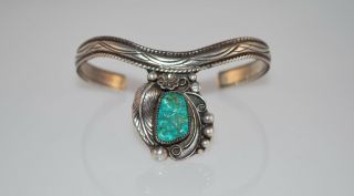 Vintage Sterling Silver Turquoise Navajo Cuff Bracelet - Tommy Jackson?