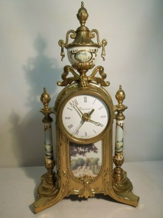 Vintage Imperial Solid Brass & Porcelain Mantel Clock Made In Italy