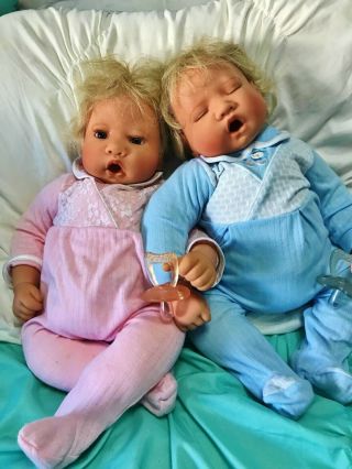 Vintage 1996 Lee Middleton Signed Limited Twin Boy Girl Baby Doll Rare Reborn 21