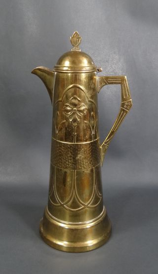 1900 Art Nouveau Wmf Jugendstil Hammered Brass Wine Claret Jug Pitcher Ewer 14 "