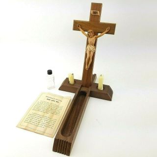 Vtg Wood Cross Priest Last Rites Sick Call Box Set Crucifix Holy Water Bottle