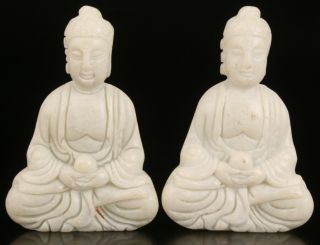 2 Buddhist Chinese White Jade Pendant Statue Guanyin Bodhisattva Spiritual Gift