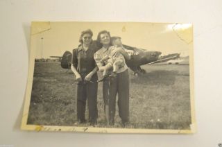 Vintage Classic Child & Women W/ Airplane Black & White Photograph Photo Rare