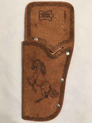 Vintage Western Leather Single Toy Cap Gun Holster Bucking Bronco Horse Logo