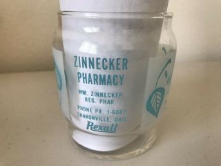 Vintage Zinnecker Pharmacy Rexall Drug Store Advertising Glass