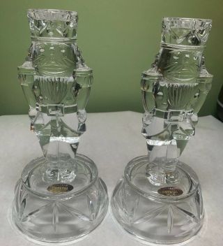 Set Of Two 24 Lead Crystal Candle Holders Deplomb Nutcrackers Chris