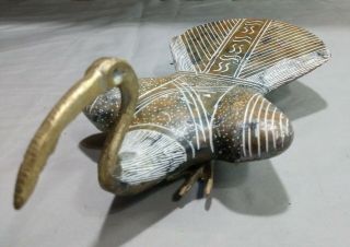 Vintage Brass & Stone Egyptian Ibis Figure With Fanned Tail
