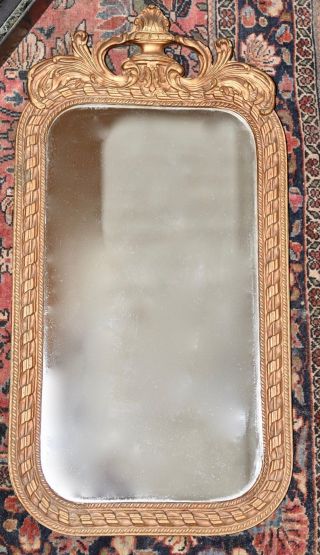Antique Gold Gilt Gesso Carved Wood Wooden Frame Wall Mirror Torch Acanthus 1941