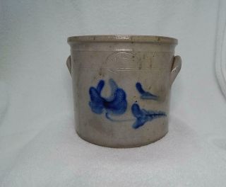 Antique Stoneware Crock Cobalt Decorated F.  J.  Caire Huntington Long Island Ny