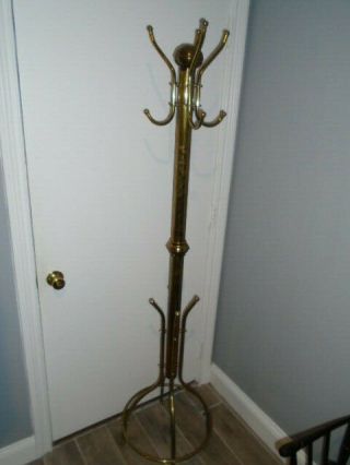 Vintage Brass Coat Rack Antique Hall Tree Tall Polished Brass 12 Hook Hat Rack