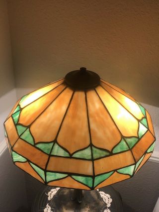 Lamb Brothers Arts & Crafts Style Antique Leaded Stained Glass Lamp 2