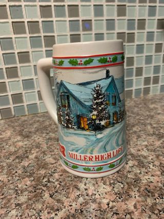 Vintage 1985 Miller High Life Collector Series Holiday Christmas Beer Mug Stein