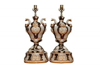 Antique Italian Capodimonte Table Lamps - A Pair