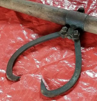 Vintage Two Man 48” Logging - Timber - Railroad - Ice Tongs Carrier,  Lift Hook 3
