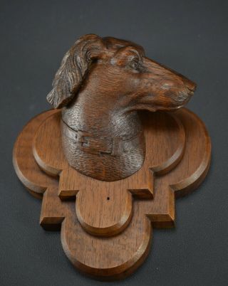 Black Forest Carved Wood Dog Head Wall Panel Wall Mounted Coat Hanger 3