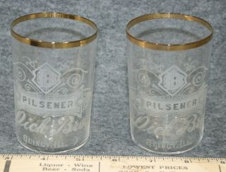 Vintage Early Dick Bros Pilsener Brewery Glasses Quincy Ill