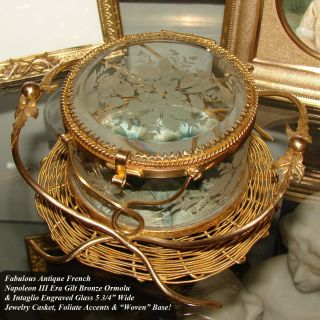 Antique French Gilt Bronze & Intaglio Engraved Glass Jewelry Casket,  Vitrine 2