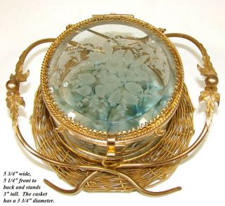 Antique French Gilt Bronze & Intaglio Engraved Glass Jewelry Casket,  Vitrine 3