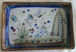 Ken Edwards Mexican Pottery Tonala 10 " Platter Tray Rabbit & Butterfly Mexico