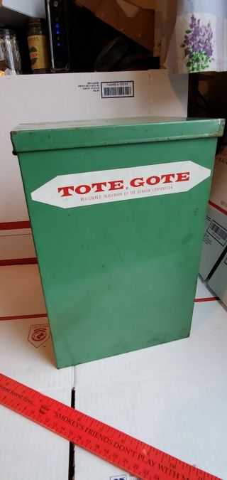 Vintage Tote Gote Misc Tool Box Container Locking Metal Old Estate