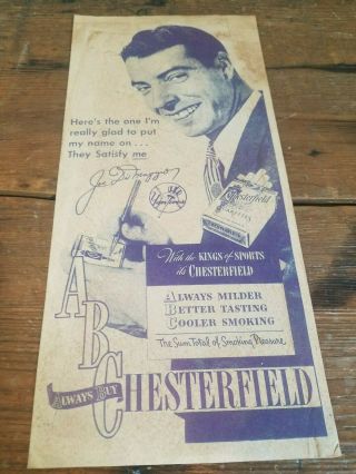 Vintage 1940s Chesterfield Cigarettes Joe Dimaggio Baseball Ny Yankees Poster