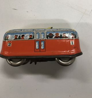Vintage Tin Windup Bus or Trolley Car 1950s West Germany 3
