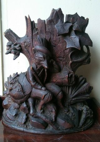 Rare Antique Black Forest Carving: Fox " Hunter ",  Rabbit Anthropomorphic 11.  5 "
