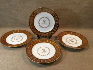 4 18th C Antique Sevres Porcelain Plates Monogrammed Rs 9.  5”