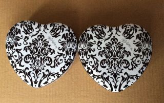 Set Of 2 Brighton Black & White Floral Design Heart Shape/case Tin Empty Boxes