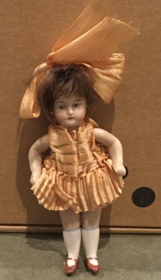 Antique All Bisque Doll Mignonette Pocket Doll Kestner? Dollhouse 4” With Hair