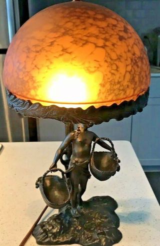 Antique Art Deco Bronze Lamp 1920’s By E.  Schmidt Kestner Signed