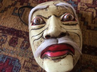 Antique Hand Carved And Painted Wooden Mask Vintage Creepy Halloween