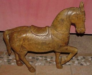 Antique Huge 25 " X 25 " Carved Solid Wood Equestrian Horse Statue Stable Decor
