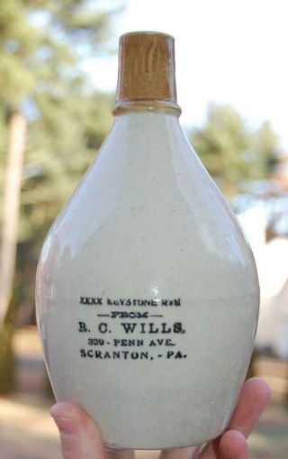 Rare R.  C.  Wills 329 Penn Ave.  Scranton Pa.  Stoneware Keystone Rye Whiskey Jug