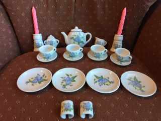 Vintage 20 Piece Mini Tea Set Agglo China Blue Floral Motif