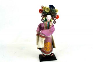 Vintage Chinese 8 " Paper Doll Hand Painted In Traditional Dress On Stand W/box