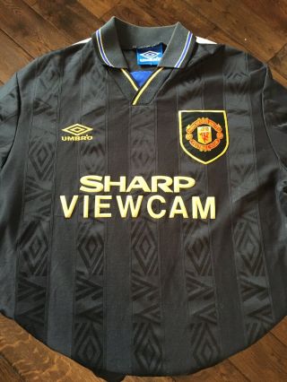 Vintage Manchester United Man Utd Black Away 1993 1995 Large Sharp Viewcam