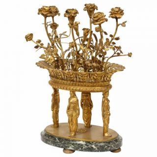 French Egyptian Revival Gilt Bronze And Marble Candelabra Centerpiece
