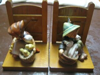 Early Vintage Hummel Bookends 61a & 61b " Playmates " & " Chick Girl " Tm 2 " Full Bee "