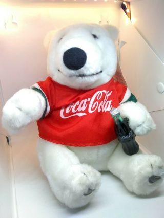 1999 Coca - Cola Polar Bear Plush Stuffed Animal Doll Coca - Cola Shirt & Battle.