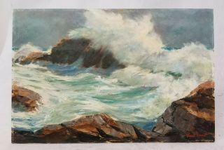 Antique Vintage Oil Painting On Panel Seascape Waves Signed Elmer Bennett