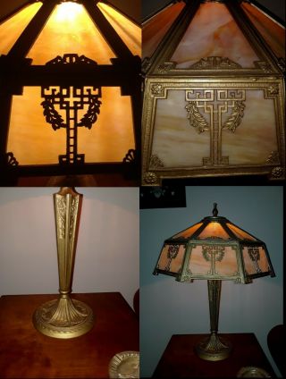Signed Antique Miller Slag Glass Lamp
