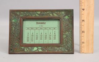 Antique TIFFANY STUDIOS Bronze Green Slag Glass GRAPEVINE Desktop Calendar Frame 2