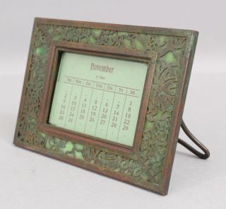 Antique TIFFANY STUDIOS Bronze Green Slag Glass GRAPEVINE Desktop Calendar Frame 3