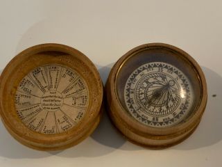 Vintage Possibly Antique Wooden German Floating Miniature Sundial / Compass