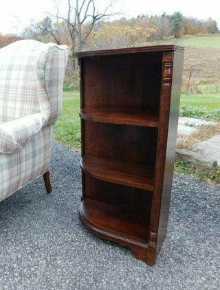 Vtg Antique Style 40s Burl Mahogany Half Moon Chairside Bookcase Fluted Columns