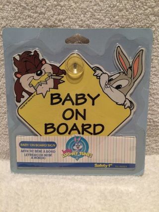 Vintage 1997 Baby Looney Tunes Baby On Board Car Window Sign Safety 94024 Wb
