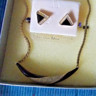 Vtg Christian Dior Set - Goldtone Necklace & Earrings Plus Bangle