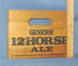 WOODEN GENESEE 12 HORSE ALE ADVERTISING BOX / CRATE / CASE END WALL HANGING COND 3